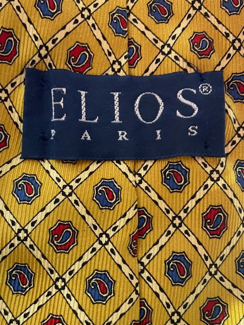 Elios Paris 100% Silk Tie Paisley Yellow Mens